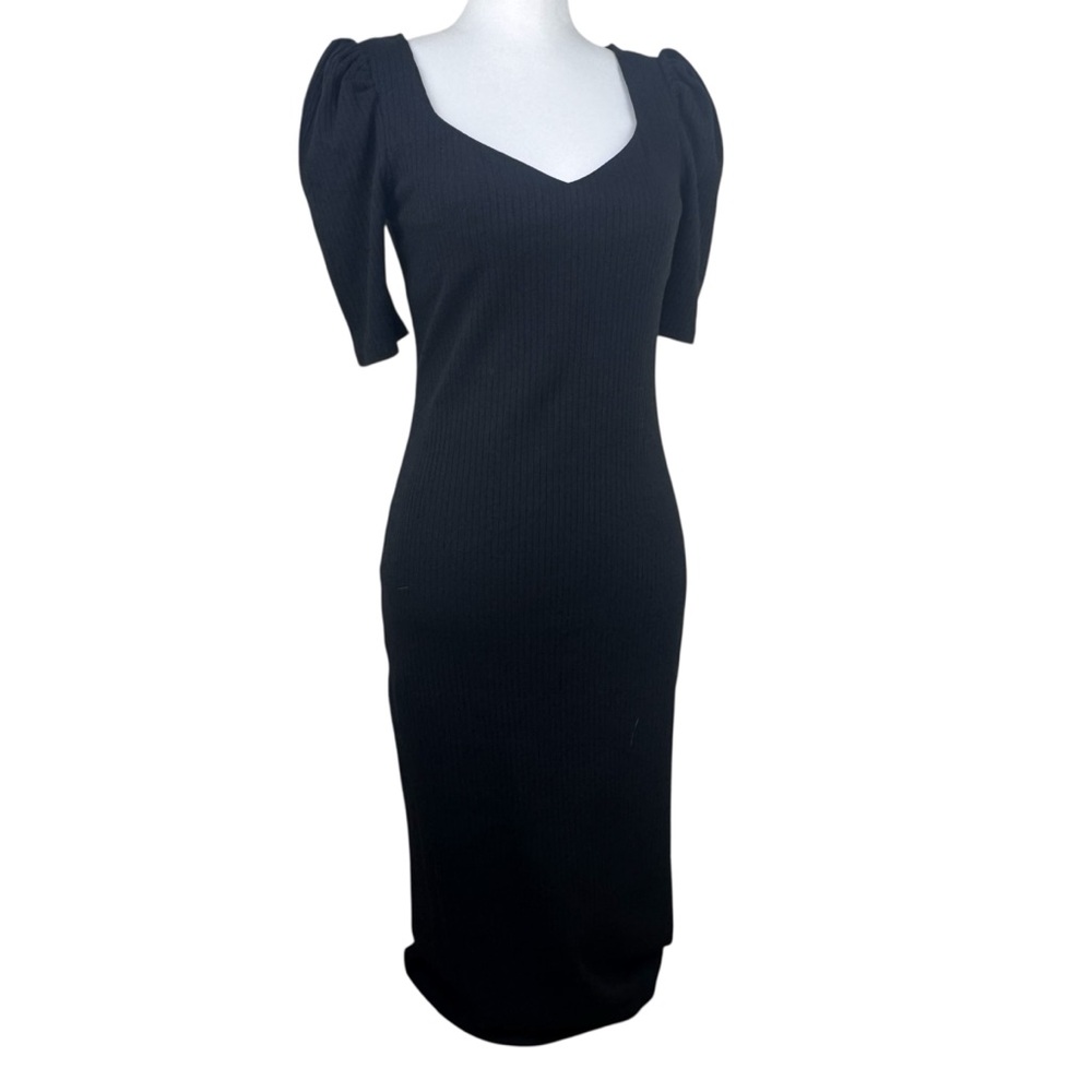 NWT GAP Black Sweetheart Bust Ribbed Puff Sleeve Bodycon Straight Dress Small
